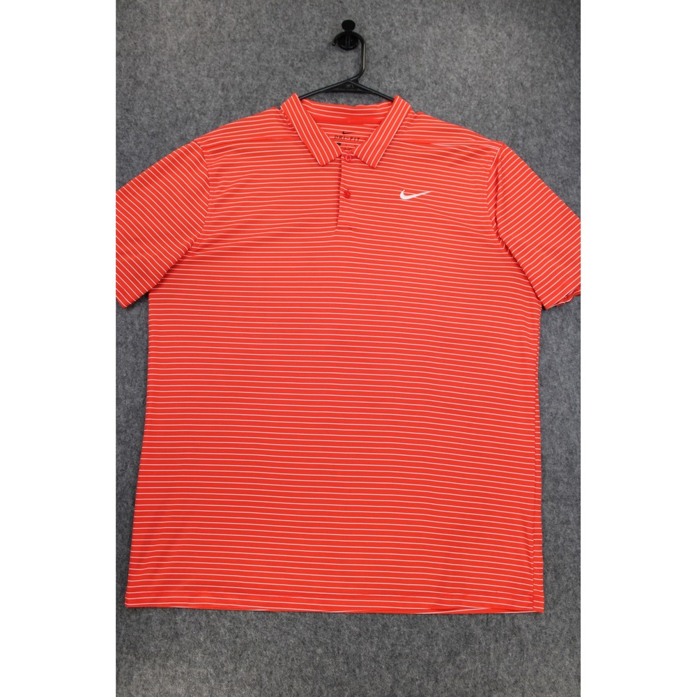 Nike Dri-FIT Mens Golf Polo Shirt Orange White Striped AJ5482-634 Large